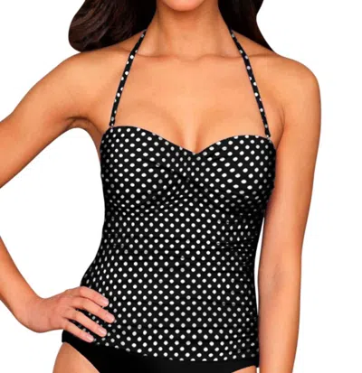 Kallure Twist Front Bandeau Tankini Top In Dot In Black