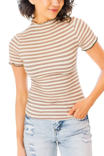 Shopin In La Nostalgic Note Striped Mock Neck Top In Beige In Beige