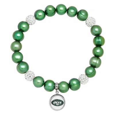 Honora New York Jets Stretch Pearl & Crystal Bracelet In Green In Green