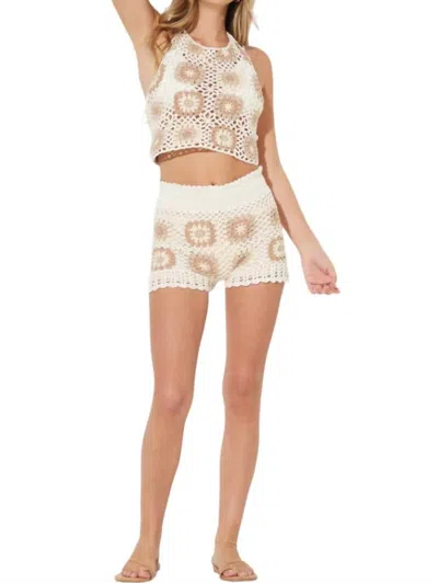 Ocean Drive Crochet Halter Top In Natural Tan In White