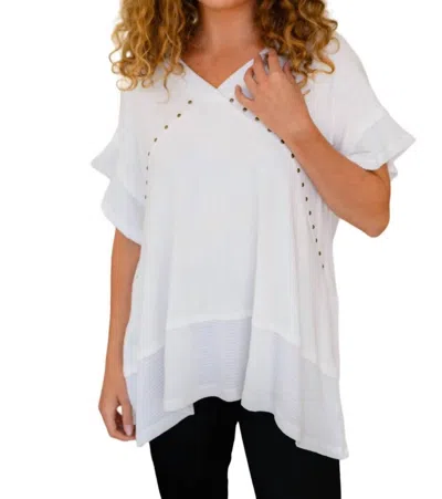 One Eleven North Giving In V Neck Spliced Top In White In White