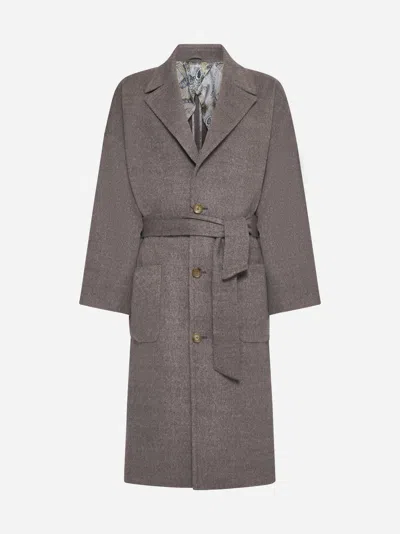 Shop Etro Wool Oversized Coat In Dove,grey