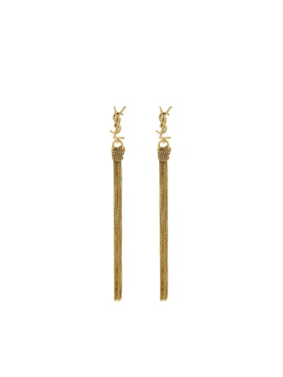 Saint Laurent Metal Earrings With Cassandre Tassel In Metallic