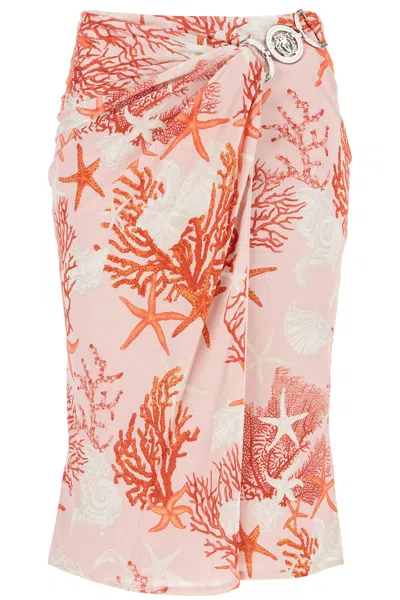 Shop Versace 'baroque Sea Jersey Skirt In Pink