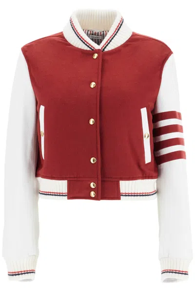 Thom Browne 4-bar Crop Varsity Jacket In Pink