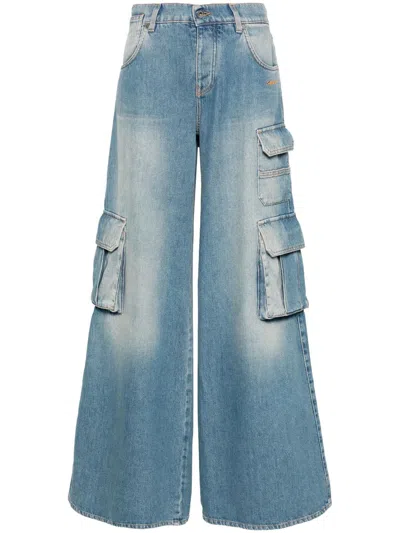 Off-white Light Blue Logo-embroidered Cargo Jeans In Bleach
