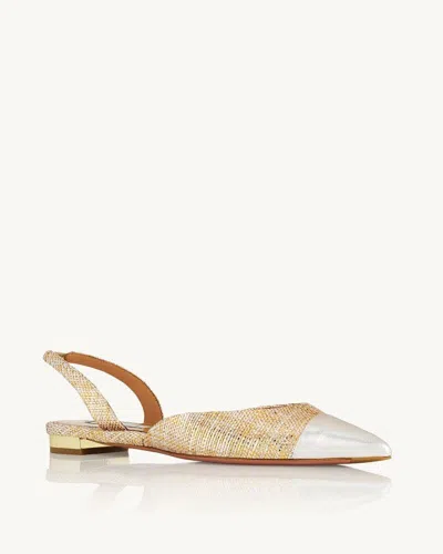 Aquazzura 10mm Milanese Laminated Leather Flats In Goldsilver