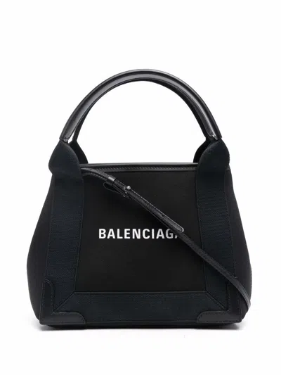 Balenciaga Black Navy Cabas Xs Organic Cotton Tote Bag In Black