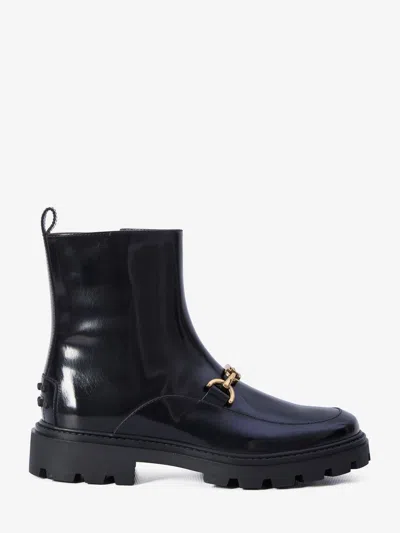 Tod's Gomma Pesante Embellished Glossed-leather Ankle Boots In Black