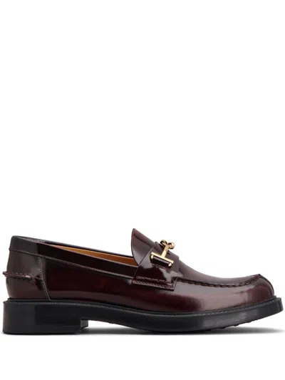 Tod's Loafers With Buckle And Golden Front In Red
