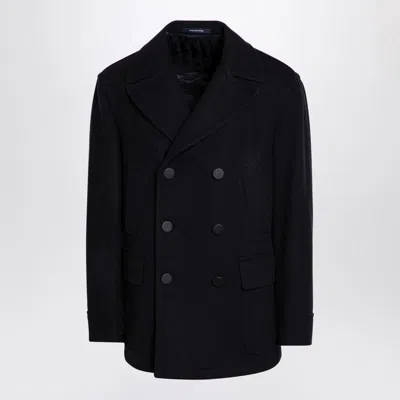 Tagliatore Blue Wool Blend Short Double-breasted Coat In Blue