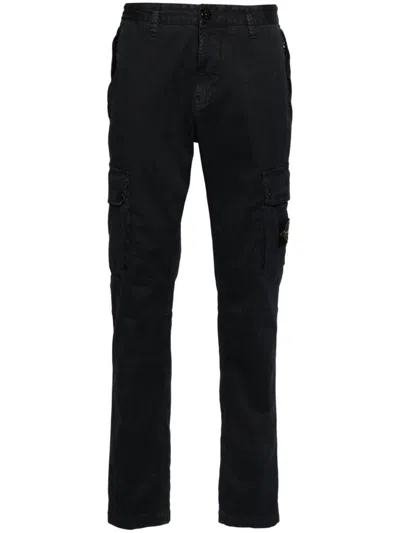 Stone Island Compass-motif Cotton Tapered Trousers In Black