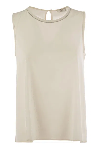 Peserico Stretch Silk Crepe De Chine Top In Pearl