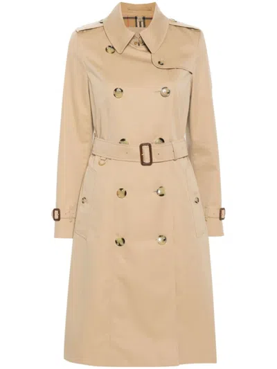 Burberry Belted Double-breasted Trench Coat With Epaulettes And Storm Flap In Neutral