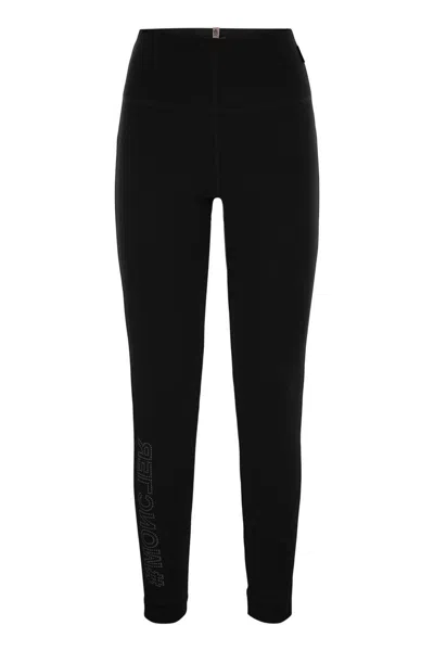 Moncler Brand-embossed Slim-fit High-rise Stretch-woven Leggings In Black