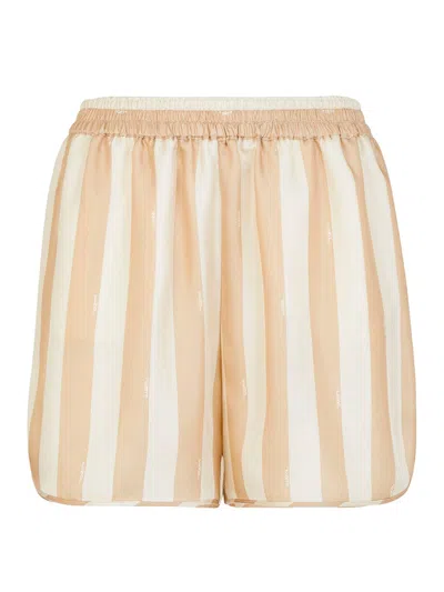 Fendi Striped Silk Shorts In Nude & Neutrals