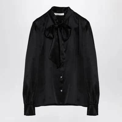 Alessandra Rich Bow Collar Silk Shirt In Black