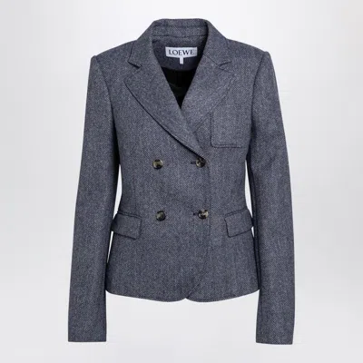 Loewe Blue Melange Wool Double-breasted Jacket Women In Blue