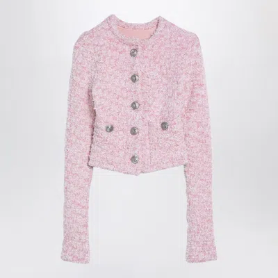 Balenciaga Pink Cotton Blend Tweed Cropped Cardigan In Pink