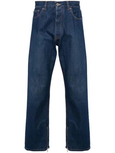 Off-white Arr Tab Zip Det Skate Wide-leg Jeans In Mediumblue