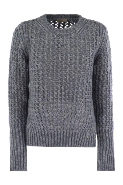 Herno Knitwear In Alpaca And Wool Yarn In Avio