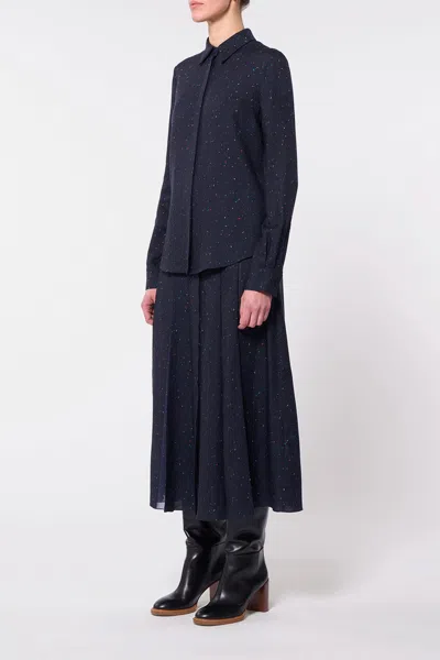 Gabriela Hearst Henri Blouse In Dark Navy Multi Printed Wool In Dark Navy Multi