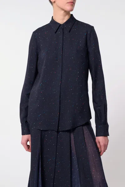 Gabriela Hearst Henri Blouse In Dark Navy Multi Printed Wool In Dark Navy Multi