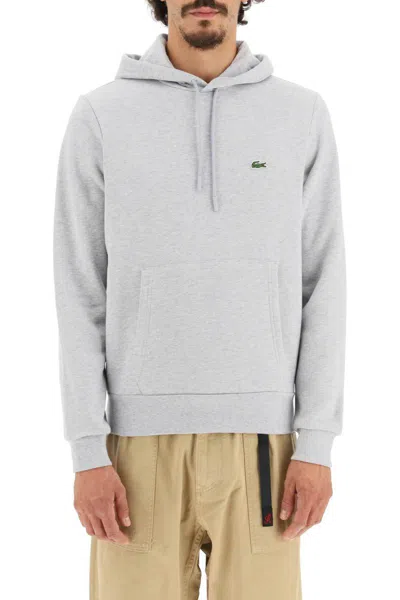 Shop Lacoste Hoodie With Logo Patch In Grey