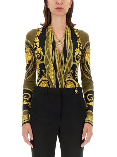 Shop Versace Bodysuit With Baroque Print In Multicolour