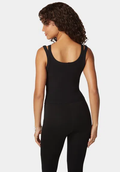 Bebe Logo Double Strap Single Stone Rib Top In Black