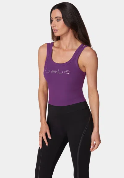 Bebe Logo Double Strap Single Stone Rib Top In Imperial Purple