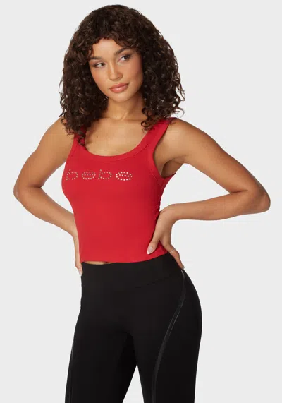 Bebe Logo Double Strap Single Stone Rib Top In Salsa