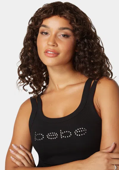 Bebe Logo Double Strap Single Stone Rib Top In Black