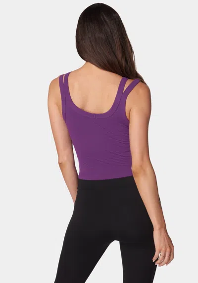Bebe Logo Double Strap Single Stone Rib Top In Imperial Purple