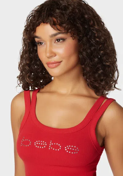 Bebe Logo Double Strap Single Stone Rib Top In Salsa