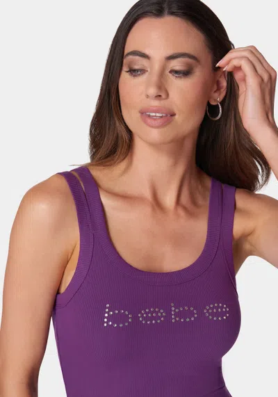 Bebe Logo Double Strap Single Stone Rib Top In Imperial Purple