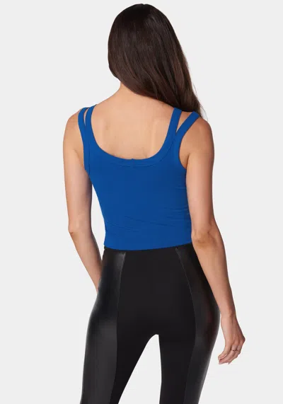 Bebe Logo Double Strap Single Stone Rib Top In Galactic Cobalt