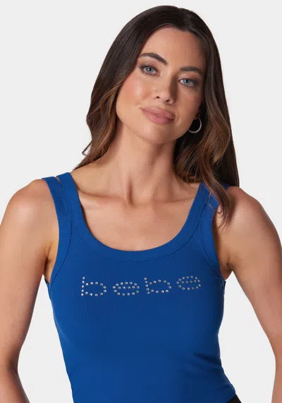 Bebe Logo Double Strap Single Stone Rib Top In Galactic Cobalt