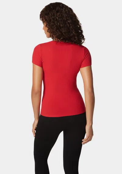 Bebe Logo Short Sleeve Scoop Neck Single Stone Rib Top In Salsa