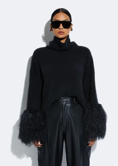 Lapointe Cashmere Turtleneck Sweater With Shearling In Black
