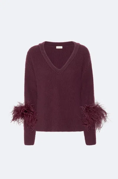 Lapointe Cashmere V Neck Sweater With Feathers In Mulberry