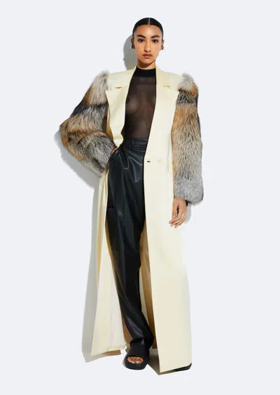 Lapointe Satin Double Breasted Coat With Fur In Butter