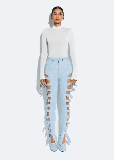 Lapointe Washed Denim Side Buckle Pant In Light Indigo