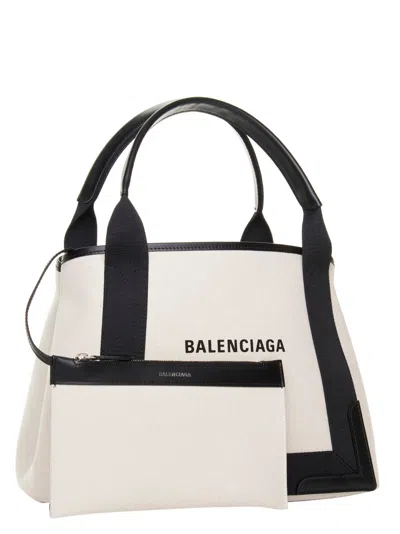 Balenciaga Md Navy Cabas Canvas Tote Bag
