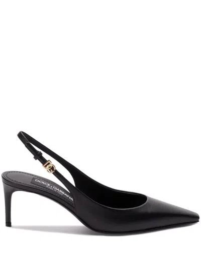Dolce & Gabbana Tortoiseshell-print Patent Leather Slingbacks In Black