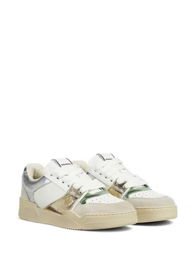 Dsquared2 Embroidered Metallic Perforated Sneakers In White