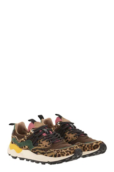 Flower Mountain Yamano 3 - Sneakers In Pony And Technical Fabric In Brown