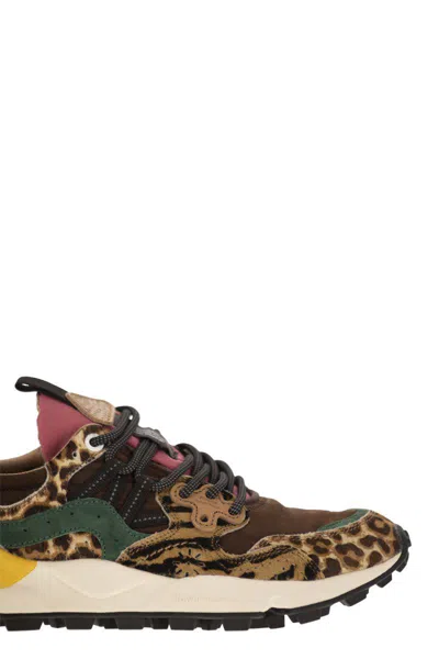 Flower Mountain Yamano 3 - Sneakers In Pony And Technical Fabric In Brown