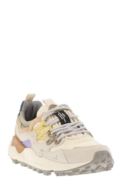 Shop Flower Mountain Yamano 3 - Sneakers In Suede And Technical Fabric In Light Beige