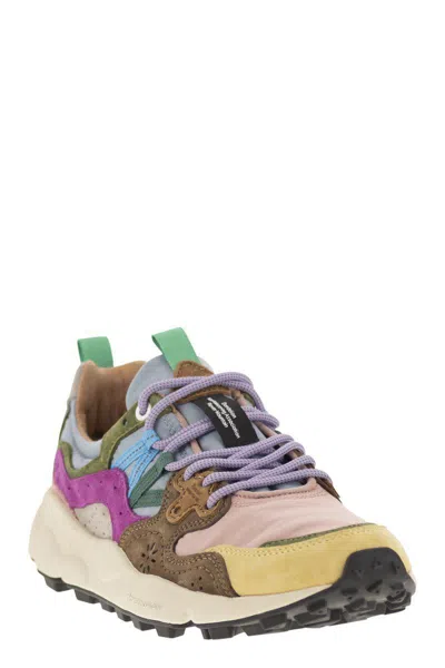 Flower Mountain Yamano 3 - Sneakers In Suede And Technical Fabric In Pink/yellow